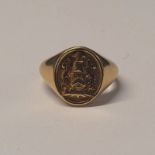 9CT GOLD CRESTED SIGNET RING - 8.