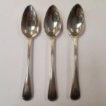 SET OF 3 GEORGE III SILVER DESSERT SPOONS BY GODBEHERE & WILSON,