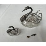 2 GLASS SWANS WITH IMPORT MARKS,