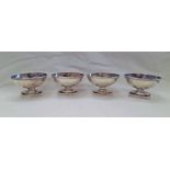 SET OF 4 GEORGE III SILVER OVAL SALTS ON SQUARE PLINTH BASES WITH FLORAL SWAG DECORATION LONDON