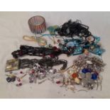 SELECTION OF VARIOUS BEAD NECKLACES, PEWTER PENDANT, BANGLE,