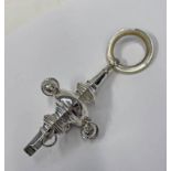 SILVER BABY'S RATTLE WITH MOTHER OF PEARL TEETHING RING,