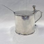 GEORGE III SILVER DRUM MUSTARD POT WITH BLUE GLASS LINER BY JOHN LANGLANDS & JOHN ROBERTSON,