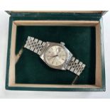 ROLEX STAINLESS STEEL OYSTER PERPETUAL DATE JUST WRISTWATCH ON STAINLESS JUBILEE BRACELET - WITH