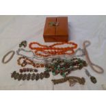 LOT WITHDRAWN !! 2 AGATE BEAD NECKLACES, FACETED GLASS BEAD NECKLACE,