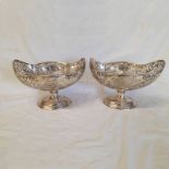 PAIR OF LARGE OVAL SILVER PEDESTAL BOWLS WITH PIERCED DECORATION BY ALEXANDER CLARK & CO,