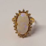 18CT GOLD OPAL & DIAMOND CLUSTER RING,