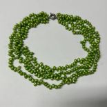 GREEN BAROQUE PEARL QUADRUPLE STRAND NECKLACE - 45 CM LONG