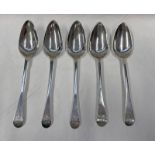 SET OF 5 GEORGE III SILVER TABLESPOONS WITH MILITARY REGIMENTAL CRESTS TO TERMINALS BY JOHN