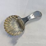GEORGE III SILVER CADDY SPOON WITH BRIGHT CUT DECORATION & FLUTED BOWL BY HESTER BATEMAN,