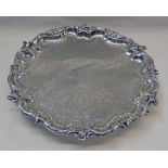 VICTORIAN SILVER CARD TRAY WITH FOLIATE SCROLL DECORATION BY WILLIAM SIMPSON BIRMINGHAM 1844 - 21CM