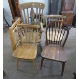 PINE KITCHEN ARMCHAIR, SPAR BACK CHAIR ETC.