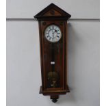 MAHOGANY CASED WALL CLOCK WITH PAINTED DIAL & SINGLE WEIGHT,