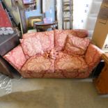 OVERSTUFFED SETTEE WITH RED & GOLD PATTERN