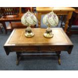 MAHOGANY SOFA TABLE WITH LEATHER INSET TOP & 2 DRAWERS,