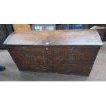 OAK DOME TOP KIST WITH PAINTED FLORAL DECORATION TO FRONT, SIGNED B.R. D.V. 1799 TO FRONT.