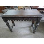 19TH CENTURY CARVED OAK HALL TABLE WITH CARVED DECORATION 76 CM TALL