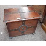 METAL BOUND OAK COAL BOX WITH LIFT-UP LID,