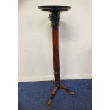 MAHOGANY TORCHERE WITH REEDED COLUMN ON 3 SPREADING BALL & CLAW SUPPORTS.