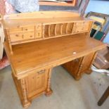 PINE KNEE-HOLE DESK WITH GALLERY TOP WITH 8 FRIEZE DRAWERS OVER CENTRAL SLIDE FLANKED BY 2 DRAWERS