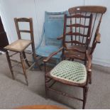 EARLY 20TH CENTURY SPAR BACK KITCHEN CHAIR, PAINTED ROCKING CHAIR,