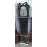 19TH CENTURY GRANDFATHER CLOCK WITH PAINTED DIAL SIGNED W.