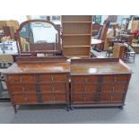 20TH CENTURY OAK CHEST OF 2 SHORT OVER 3 LONG DRAWERS ON BUN FEET & MATCHING DRESSING CHEST