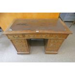 MAHOGANY KNEE HOLE DESK WITH LEATHER INSET TOP & 9 DRAWERS,