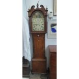 19TH CENTURY OAK GRANDFATHER CLOCK WITH PAINTED DIAL, SIGNED JOHN TODD,