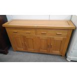 21ST CENTURY OAK SIDEBOARD WITH WALNUT INLAY TOP,