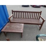 PAINTED WOODEN GARDEN BENCH & MATCHING TABLE Condition Report: The paint is peeling