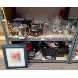 VARIOUS GLASSWARE, SILVER PLATED WARE, AIWA PLAYER, SAMSUNG CD PLAYER,