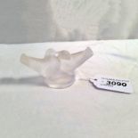 2 SMALL GLASS BIRDS ON 1 BASE, ENGRAVED MARK, LALIQUE, FRANCE,
