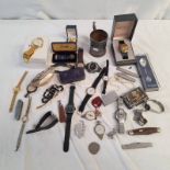 SELECTION WATCHES INCLUDING SEIKO ETC, VARIOUS COSTUME JEWELLERY, SILVER PLATED MUG ETC.