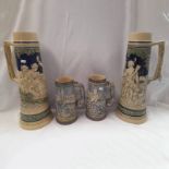 4 GERZIT BERZ ORIGINAL STEINS WITH DIFFERENT DECORATIONS - HUNTING SCENE, FOREST SCENES ETC.