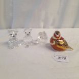 3 SWAROVSKI ANIMALS TO INCLUDE 2 BEARS AND 1 ELEPHANT, TALLEST 7CM,