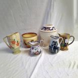 GOOD SELECTION OF PORCELAIN BY VARIOUS MAKES TO INCLUDE ROYAL DOULTON POT WITH VARIOUS SCENE