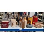 VARIOUS WHISKY JUGS, DECANTERS, WHISKY FLASKS,