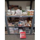 VARIOUS PORCELAIN TEAWARE, VARIOUS CASED CUTLERY, SILVER TOPPED SCENT BOTTLE,