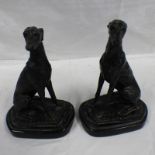 PAIR BRONZE DOGS ON HARDSTONE BASE.