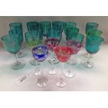 16 LATE 19TH OR EARLY 20TH CENTURY GREEN GLASSES & 5 CUT GLASS GLASSES