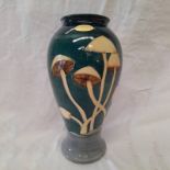 MOORCROFT VASE WITH TOADSTOOL DECORATION WITH IMPRESSED AND PAINTED MARKERS.