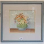 PJ SMITH 'FLOWERS IN BLOOM' SIGNED FRAMED WATERCOLOUR 23CM X 26 CM