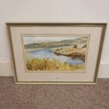 J MCKEON RIVER EARN SIGNED FRAMED WATERCOLOUR & INK 24 X 39 CM