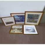SELECTION OF OIL PAINTINGS, PRINTS, ETC TO INCLUDE; W HAINING, COTTAGE IN WINTER, SIGNED,