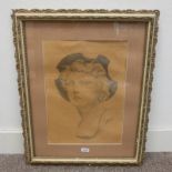 GILT FRAMED PENCIL DRAWING PORTRAIT OF LADY, SIGNED GAVAZZO ATHENA,