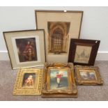 3 GILT FRAMED O'LOGRAPH PICTURES , 'GOLFING MAN', 'CHILDREN PLAYING AND HOUSE IN WOODS',