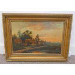 F E JAMESON COUNTRY SCENE WITH COTTAGES NEAR HASLEMERE SIGNED GILT FRAMED OIL PAINTING 38 X 58 CM