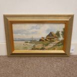 'THE MOORINGS', GILT FRAMED OIL PAINTING, INDISTINCTLY SIGNED, 26.
