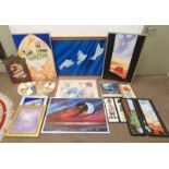 SELECTION OF OIL PAINTINGS, PORCELAIN PAINTINGS, DECORATIVE MIRRORS ETC.